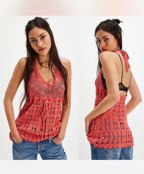 Free People Tops - NWT $128 Free People Bayside Crochet Radiant Watermelon Tunic Size M